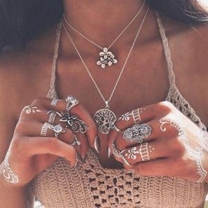 Tree Of Life Necklace Silver Tone Layered